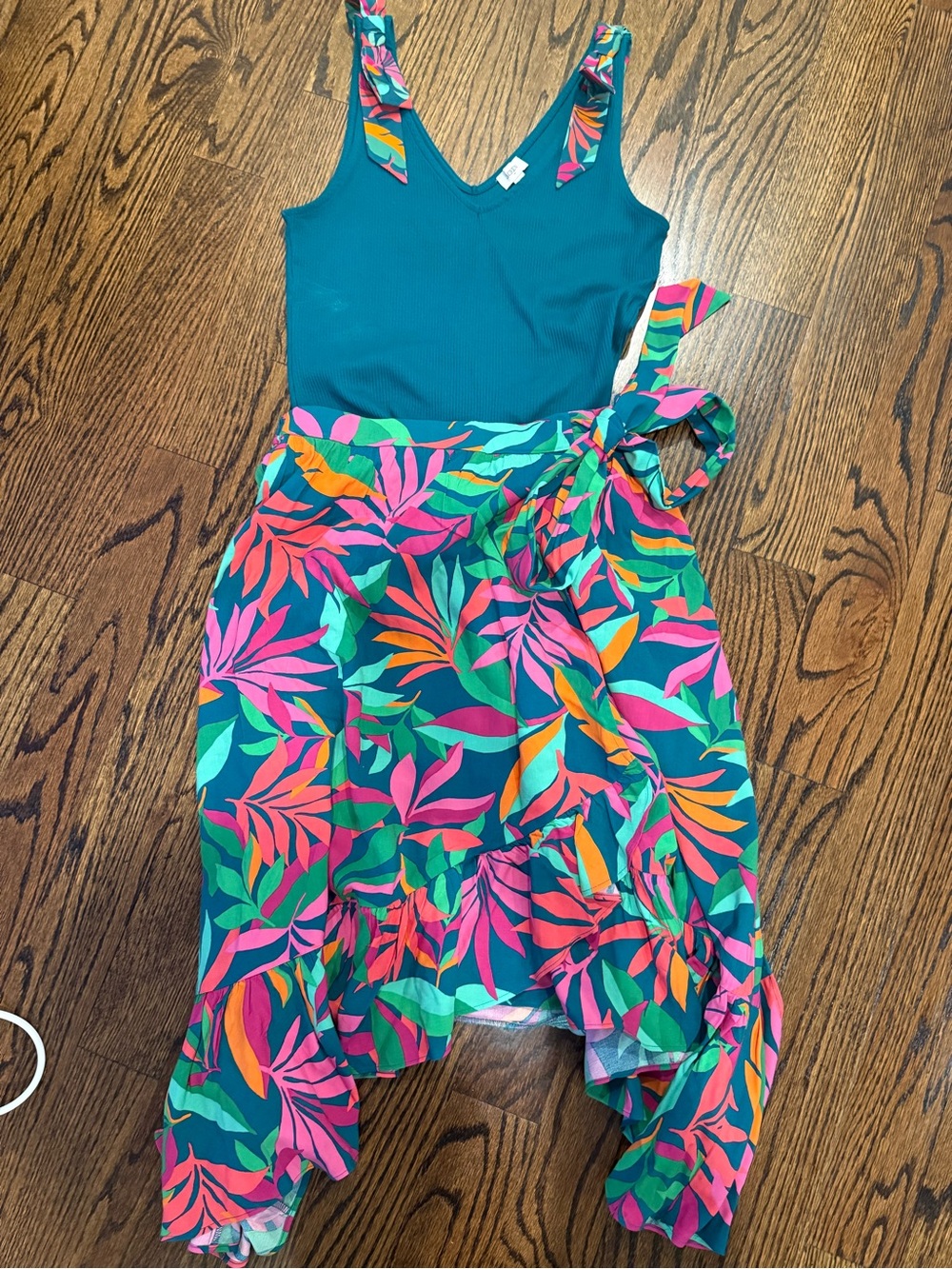 J.Crew Tropical Print Tie-Waist Skirt Set - Teal & Multi